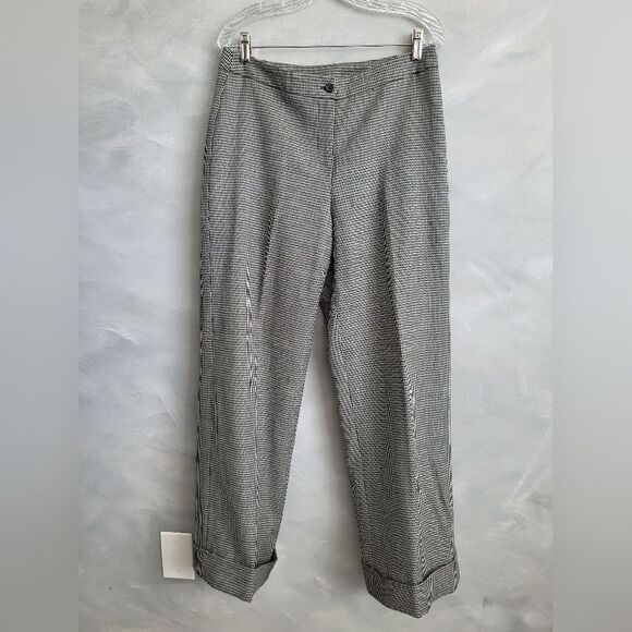 Harvé Benard Micro Houndstooth Black and White Slacks Wool Size 8 Cuff Hem - Picture 2 of 12